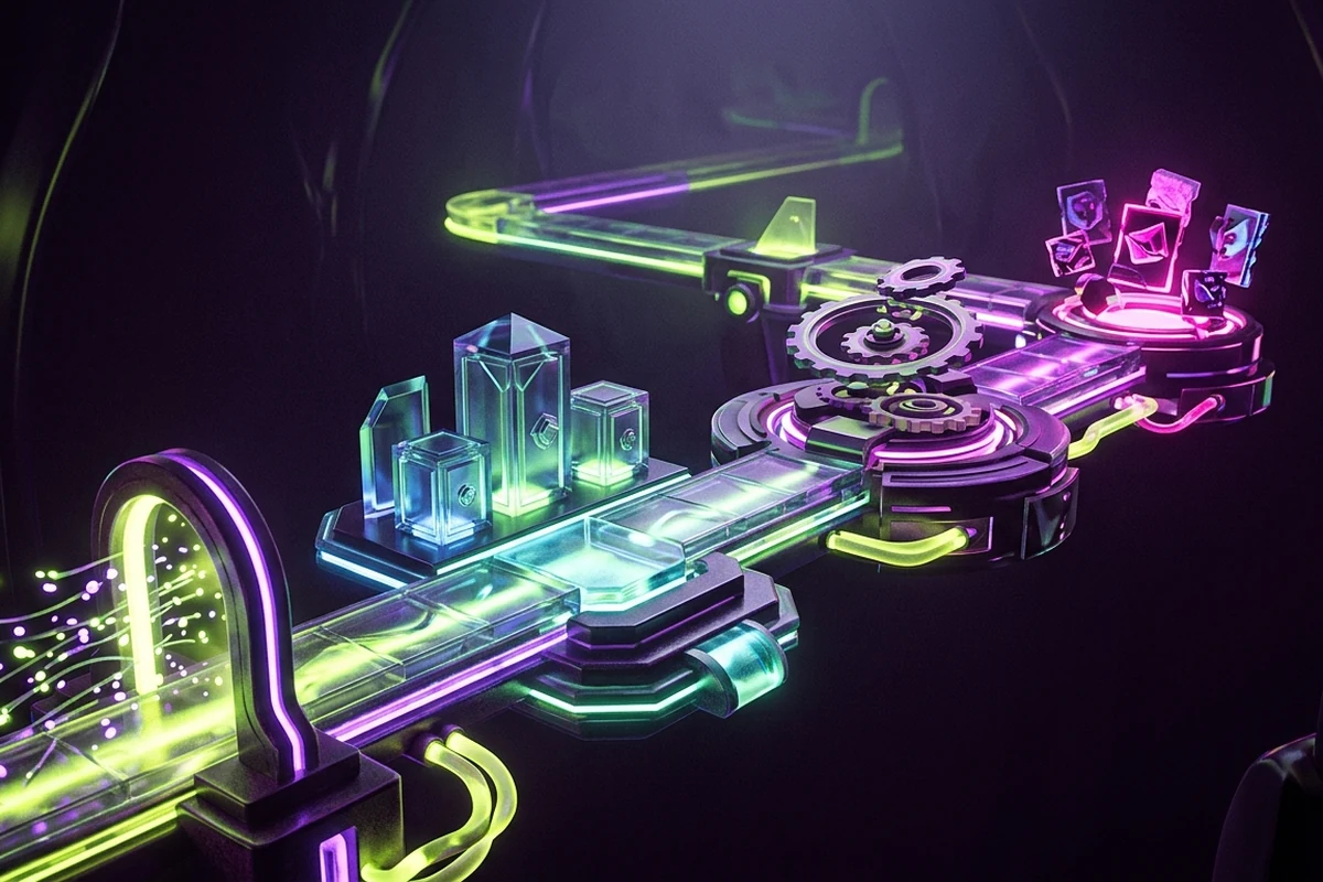 Neon Cake Monster protocol timeline moving from launch through vaults, staking and NFTs