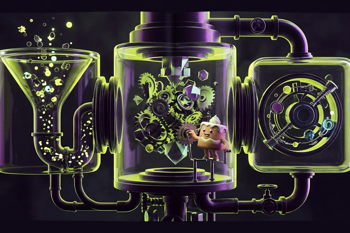 Cake Monster protocol machine connecting token flows, Gravity Vault and cycle reset