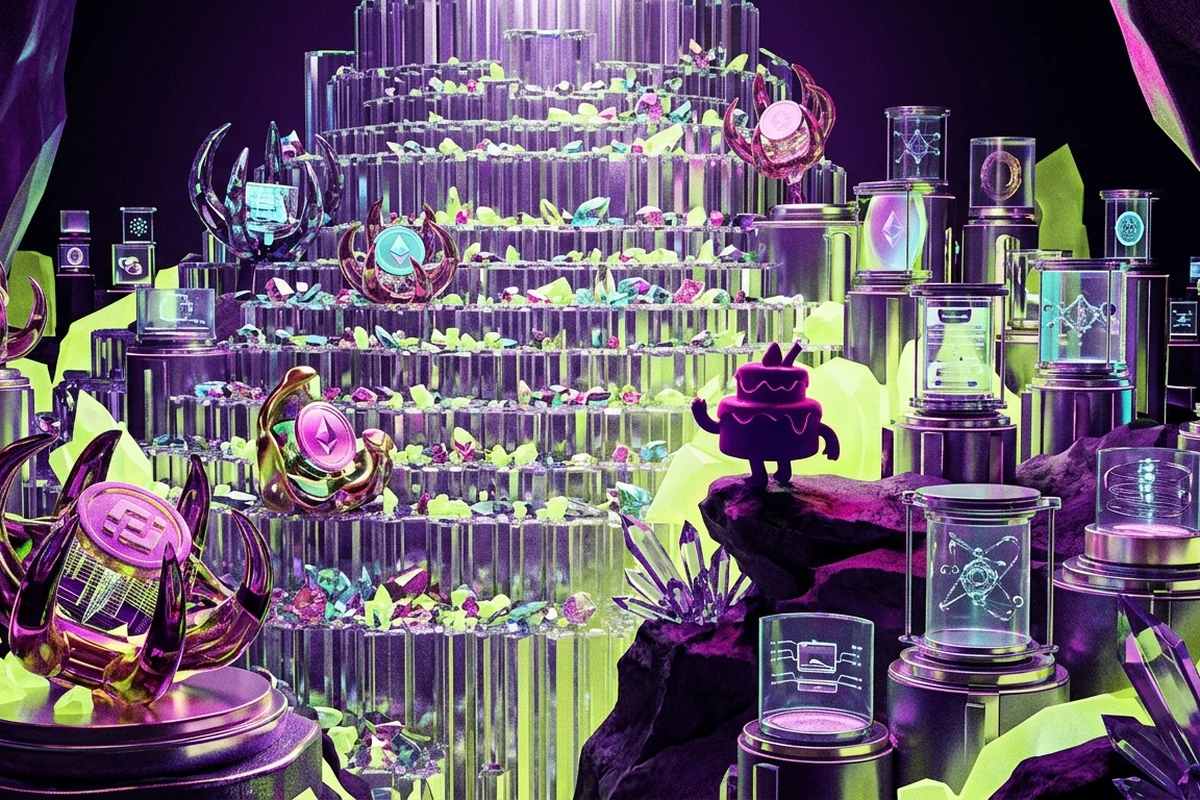 Cake Monster reward vault with Crumbs, staking and claw-shaped NFT artifacts